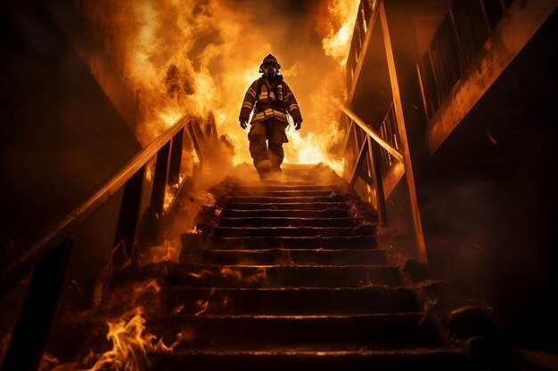 Foto bombeiro conquistando escadas em ia geradora de valor