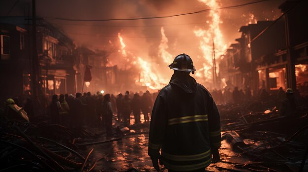 Foto bombeiro em acção a ajudar outras pessoas