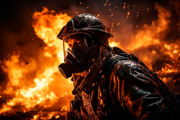 Bombeiros lutando com a queima de ai gerador de fogo