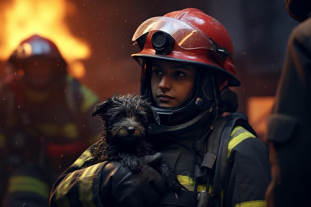 Bombeiros resgatando animais de estimação