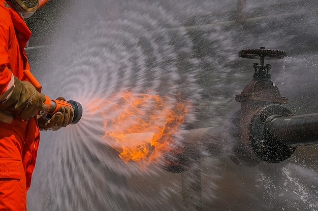 Bombeiros treinando para uma situação de emergência