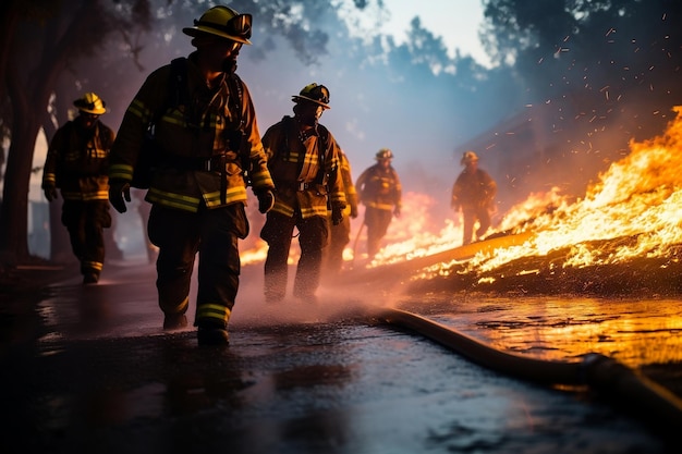 Bombeiros usando água para combater o fogo Generative AI