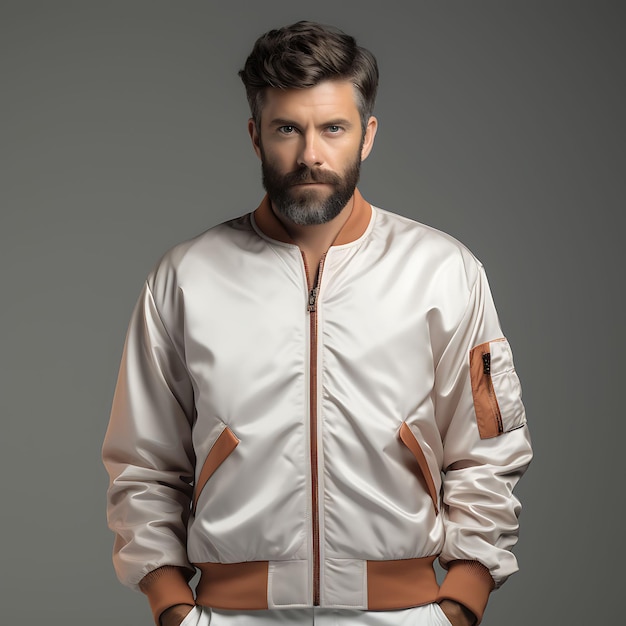 Bomber Jacke Satin Retro Form Design Stil für Männer aller Altersgruppen Mode Kleidung auf sauberem Hintergrund