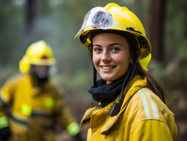 Foto una bombera lucha valientemente contra el fuego