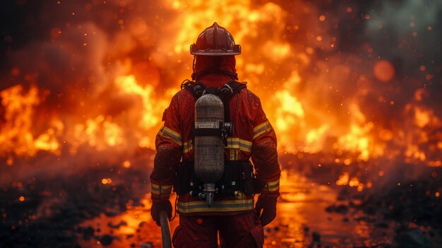 Bombero en acción luchando contra el fuego Bombero en Acción Salvando a la gente