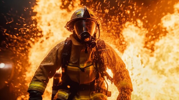 Un bombero combate las llamas con agua y un extintor