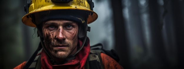 Un bombero se encuentra en el fondo de un incendio forestal IA generativa