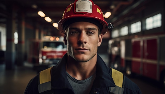 Bombero y estación de bomberos.