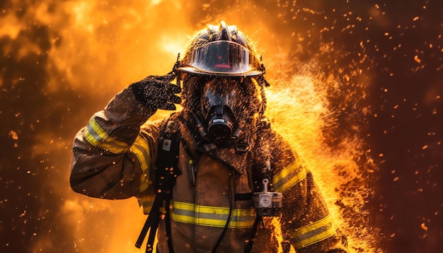 Bombero con fondo de fuego