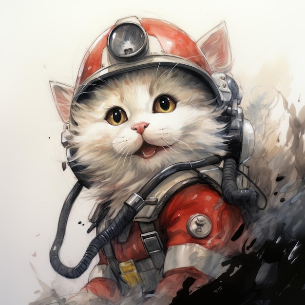 Bombero gato lindo bombero