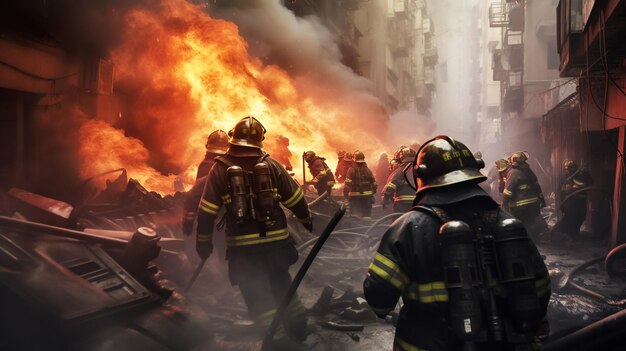 Foto bombero hombre con fondo de fuego