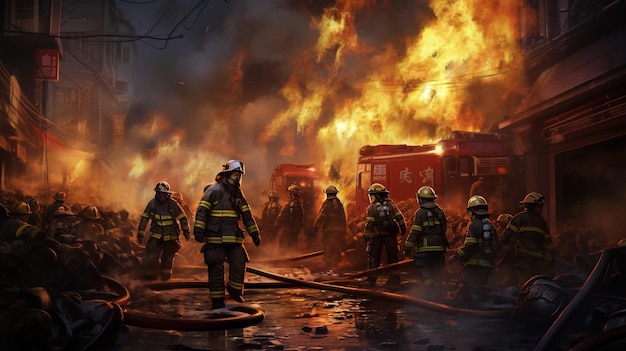 Foto bombero hombre con fondo de fuego