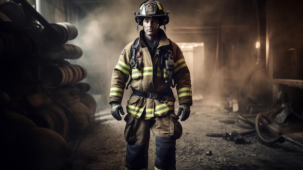 Bombero Un hombre valiente con uniforme de bombero IA generativa
