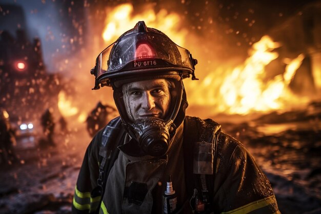 un bombero en llamas tomando una foto de sí mismo