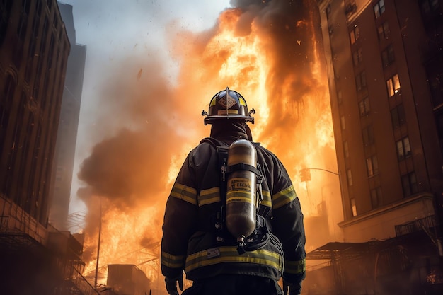 Un bombero luchando contra un infierno furioso