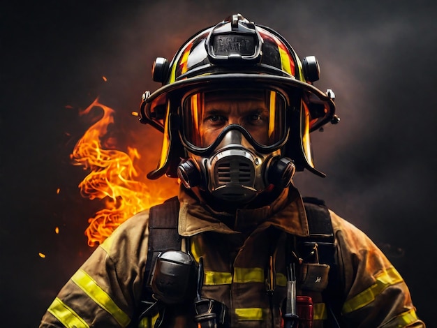 un bombero con una máscara de gas y un casco de firemans