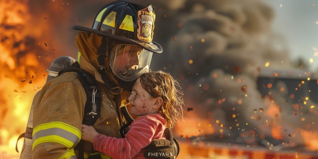 El bombero salva a un niño de un incendio