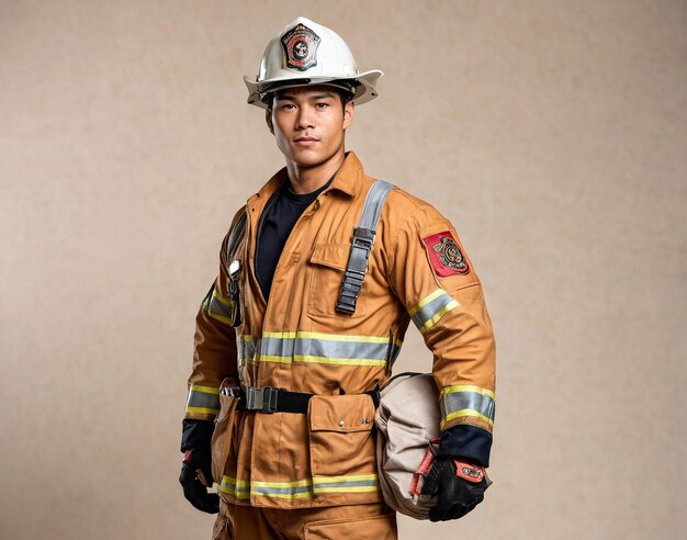 Foto un bombero en un traje de bomberos