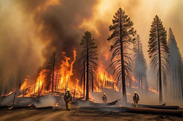 Foto los bomberos apagan un incendio forestal en una carretera rural