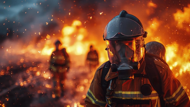 Bomberos frente a un gran incendio