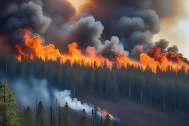 Los bomberos luchan contra un incendio forestal en el accidentado terreno montañoso