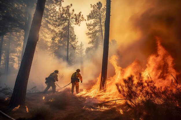 Los bomberos luchan contra un incendio forestal generativo