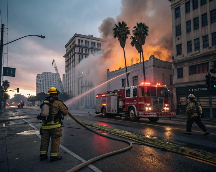 Los bomberos luchan contra un incendio masivo en las colinas de Los Ángeles Generative Ai