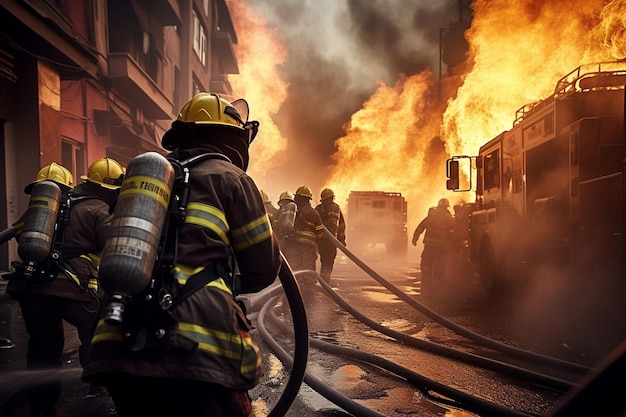 Los bomberos luchan contra un infierno ardiente