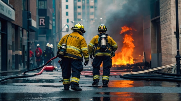 Bomberos luchando contra un incendio en la ciudad