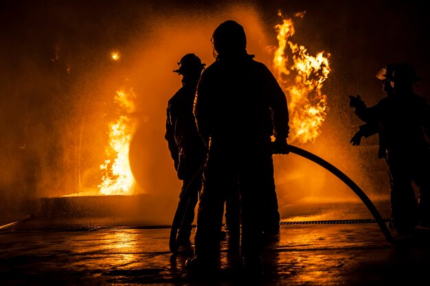 Foto bomberos por la noche