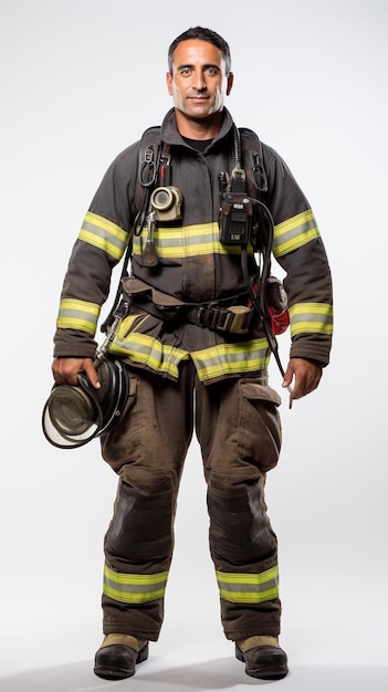 un bomberos que lleva un uniforme de bomberos y un uniforme de bomberos