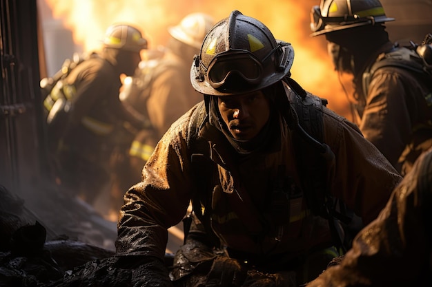 Bomberos rescatando a una persona atrapada de un edificio en llamas Generado con IA