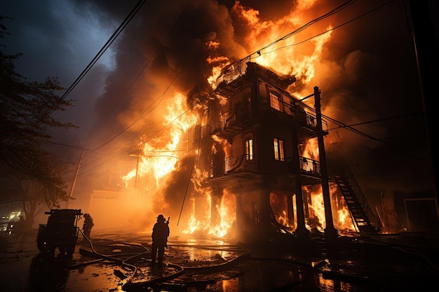 Bomberos rescatando a una persona atrapada de un edificio en llamas Generado con IA
