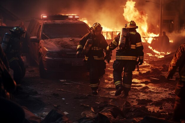 Bomberos rescatando a las víctimas