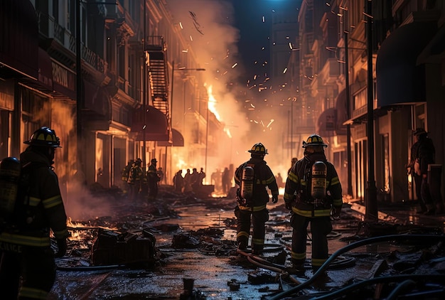 los bomberos trabajan en el incendio de San Francisco en el estilo de instantáneas de la vida urbana