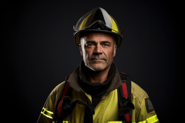 Foto bomberos en uniforme contra un fondo negro