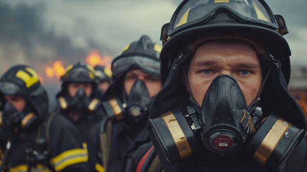 Bomberos con uniforme de protección