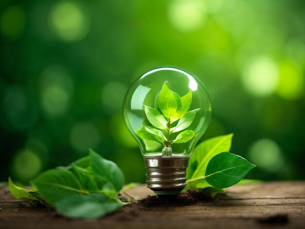 Foto bombilla ahorro de energía fabricada con hojas verdes mini innovación ecológica