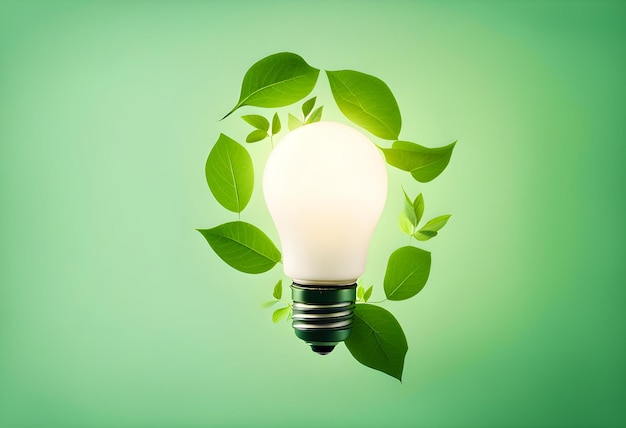Foto bombilla de ahorro de energía hecha con hojas verdes
