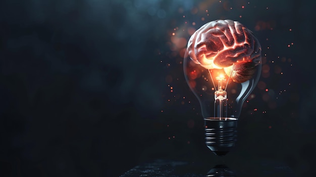 una bombilla con el cerebro escrito en cerebro humano