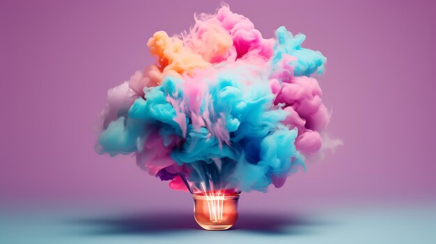 Foto una bombilla creativa explota con pintura colorida
