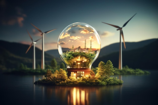 Bombilla ecológica verde concepto de innovación de energía verde IA generativa
