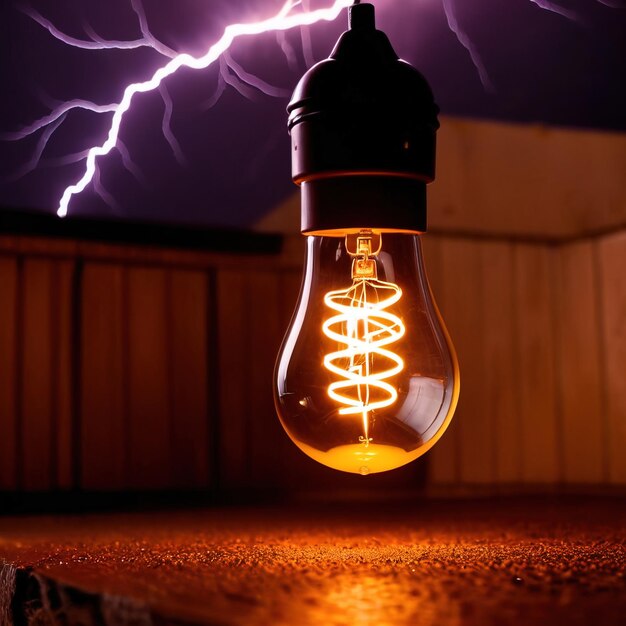 Foto bombilla eléctrica con chispas eléctricas y relámpagos que indican creatividad y estallido de inspiración