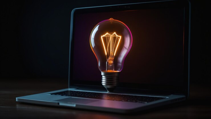 Bombilla encendida en la pantalla de la computadora portátil