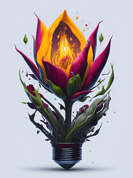 bombilla, energía, tulipán, flor, salpicadura, estilo, de, colorido, flores, hyperdetailed, ilustración