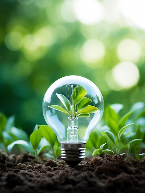 Bombilla de energía verde sobre fondo verde