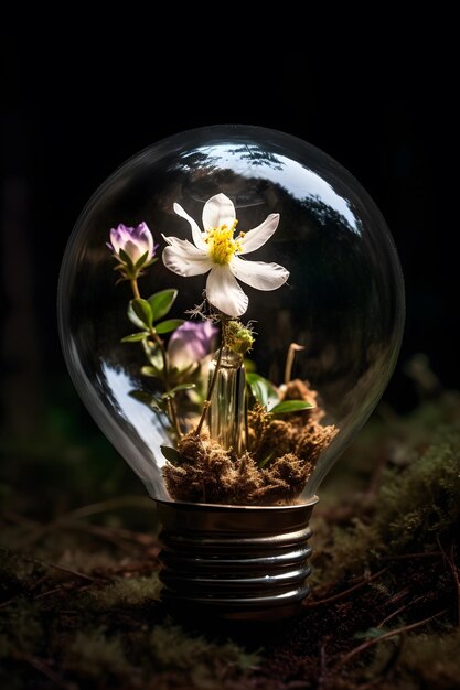 Foto una bombilla con una flor dentro