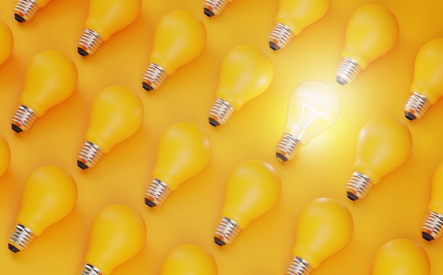 Una bombilla incandescente sobre fondo amarillo