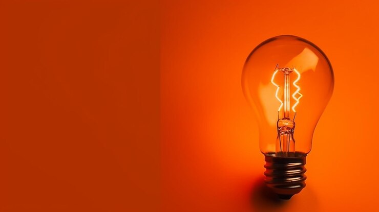 Bombilla incandescente sobre fondo naranja generativo ai