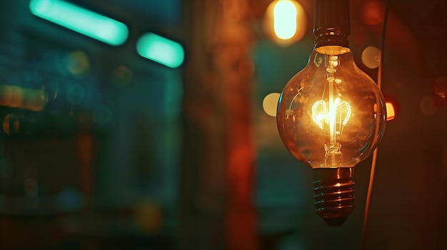 Bombilla de lámpara vintage con fondo abstracto de noche en un bar o café IA generativa